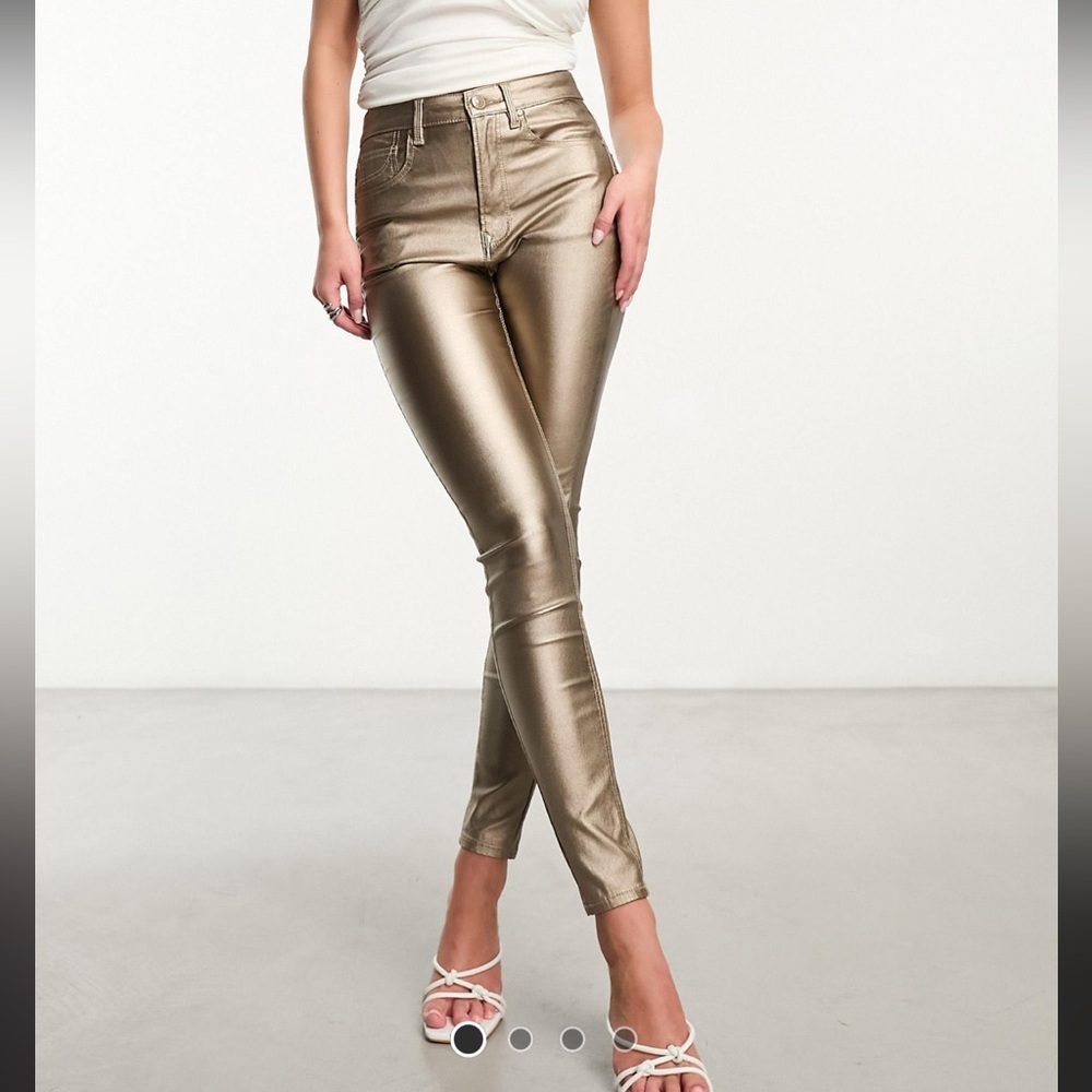 stradivarius Metallic Gold Skinny Jeans